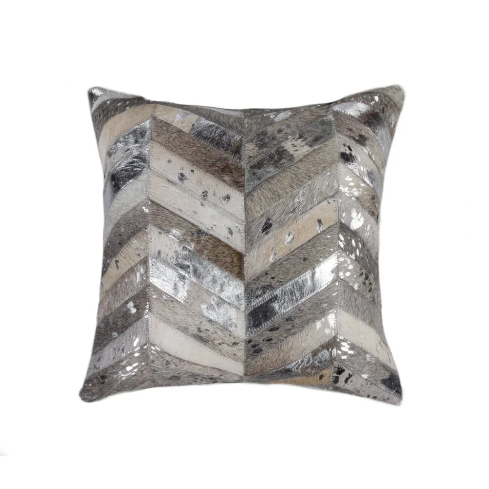 Natural Home Decor Torino Chevron Cowhide Pillow | 1-Piece | Grey & silver